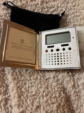 Pottery Barn Silver Flip Travel Digital Clock with Voice Recorder